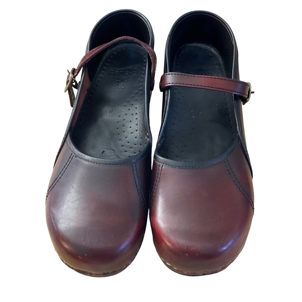 Adult Dansko Mary Jane Clogs Burgundy Leather Dark Academia Professional Comfort